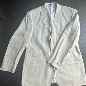 NWT Paul Fredrick Men Stone Tan Linen/Silk Suit Jacket Blazer Size 44R